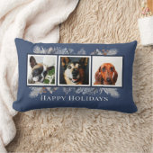 カスタムペット水彩青クリスマス ランバークッション (ブランケット)