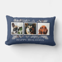 カスタムペット水彩青クリスマス ランバークッション