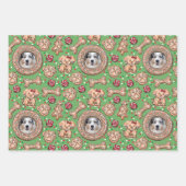 カスタムペット犬の写真とジンジャーブレッドCookieの休日 ラッピングペーパーシート (正面3)