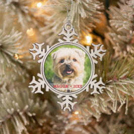 カスタムペット犬の写真の美しいクリスマスツリー スノーフレークピューターオーナメント