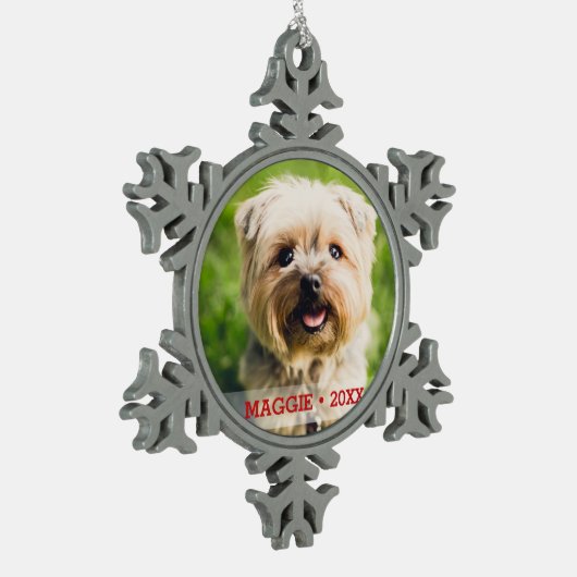 カスタムペット犬の写真の美しいクリスマスツリー スノーフレークピューターオーナメント (左)