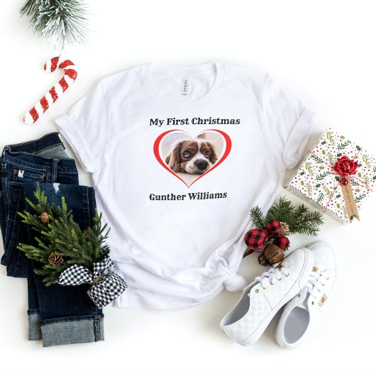 カスタムペット犬の写真ファーストペットクリスマスホリデー Tシャツ