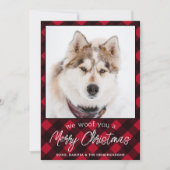 カスタムペット犬の写真メリークリスマスレッドプレイド シーズンカード (正面)