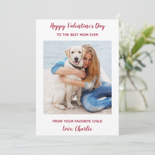 カスタムペット犬の写真最高のお母さんバレンタインデー シーズンカード (スタンド正面)