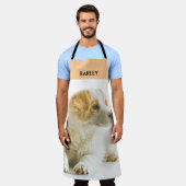 カスタムペット犬の子犬の名前ピーチキッチン エプロン (着用した状態)