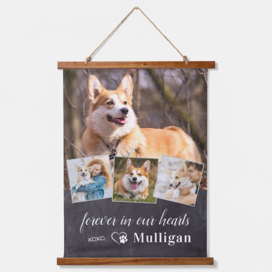 カスタムペット犬の記念悔やみや弔慰記念4写真 吊り下げ型タペストリー (正面)