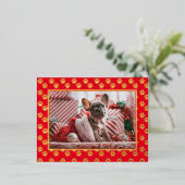 カスタムペット犬フォトクリスマスポープリント金ゴールド 箔シーズンポストカード (立ち正面)