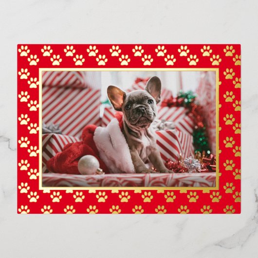 カスタムペット犬フォトクリスマスポープリント金ゴールド 箔シーズンポストカード (正面)