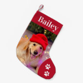 カスタムペット犬フォトホリデーパーソナライズされた スモールクリスマスストッキング (正面 (吊り時))