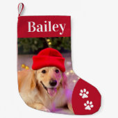 カスタムペット犬フォトホリデーパーソナライズされた スモールクリスマスストッキング (正面)