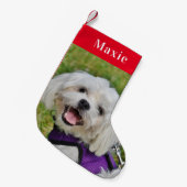 カスタムペット犬フォトホリデーレッドパーソナライズされた スモールクリスマスストッキング (正面 (吊り時))
