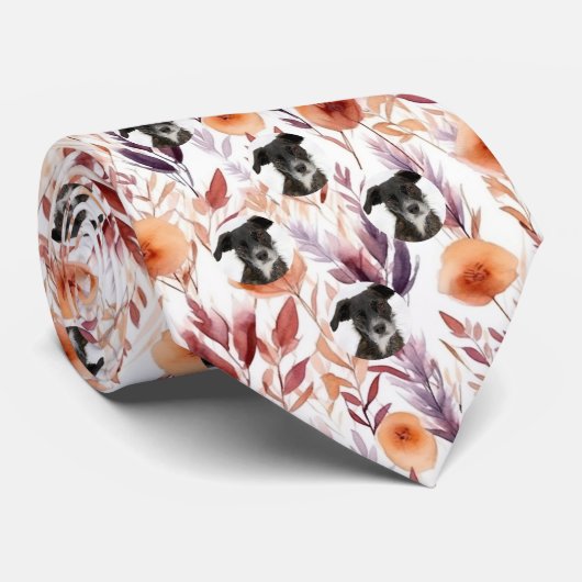 カスタムペット犬写真乾花パターン ネクタイ (ロール)