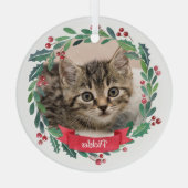 カスタムペット猫フォトウォーターカラーリースクリスマス ガラスオーナメント (裏面)