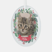 カスタムペット猫フォトウォーターカラーリースクリスマス ガラスオーナメント (正面左)