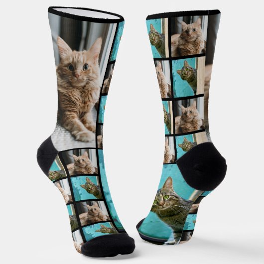 カスタムペット猫フォトコラージュ写真 ソックス (傾斜あり)