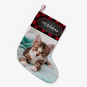 カスタムペット猫フォトレ素朴ッドバッファロープレイド スモールクリスマスストッキング (正面 (吊り時))