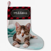 カスタムペット猫フォトレ素朴ッドバッファロープレイド スモールクリスマスストッキング (正面)