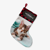 カスタムペット猫フォトレ素朴ッドバッファロープレイド スモールクリスマスストッキング (正面 (吊り時))