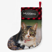 カスタムペット猫フォトレ素朴ッドバッファロープレイド スモールクリスマスストッキング (裏面)