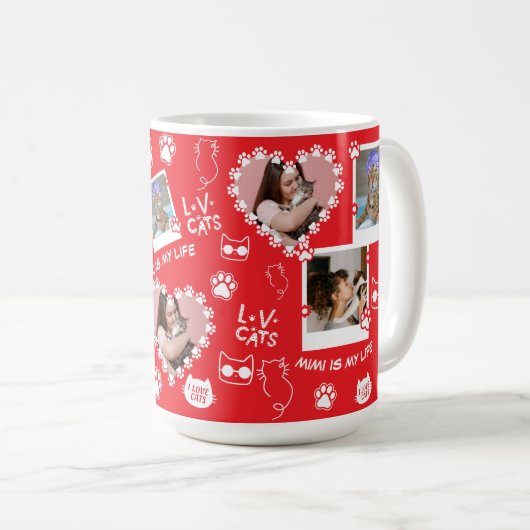 カスタムペット猫フォト顔コラージュマグカップ名 コーヒーマグカップ (正面右)