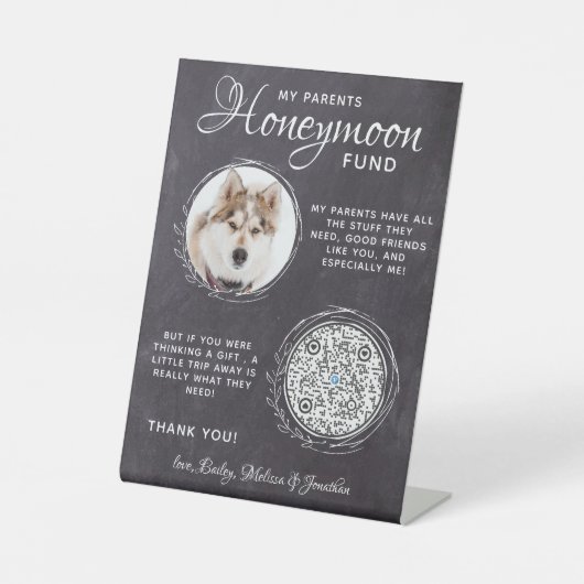 カスタムペット結婚のVenmo Dog写真ハネムーンファンド 台座サイン (正面)