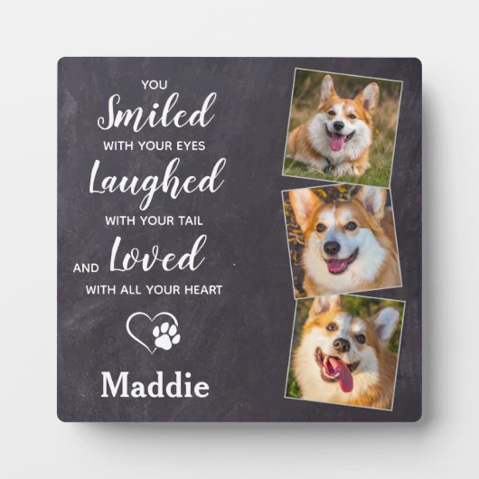 カスタムペット記念悔やみや弔慰ペットロス3犬写真 フォトプラーク (正面)