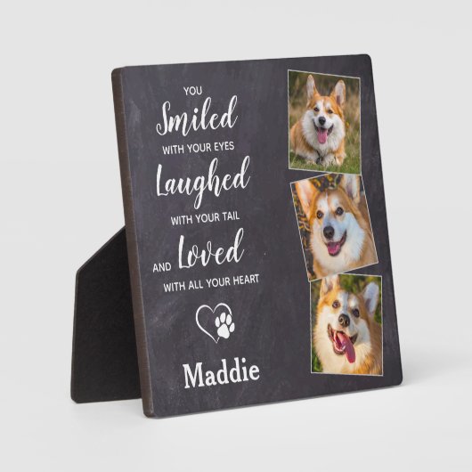 カスタムペット記念悔やみや弔慰ペットロス3犬写真 フォトプラーク (正面)