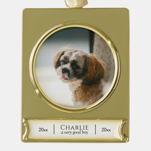 カスタムペット記念記念キープサケ ゴールドプレートバナーオーナメント (正面)