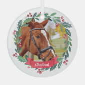 カスタムペット馬フォトウォーターカラーリースクリスマス ガラスオーナメント (正面)