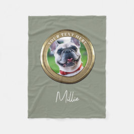 カスタムペット2写真&文字オリーブセージ緑 フリースブランケット
