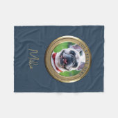 カスタムペット2写真&文字ネイビーブルー金ゴールド フリースブランケット (正面(横))