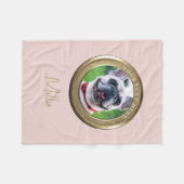 カスタムペット2写真&文字ネイビー赤面ピンク フリースブランケット (正面(横))