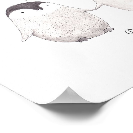 カスタムペンギンのポスターかわいいペンギンのカップルのためのアート ポスター (角)