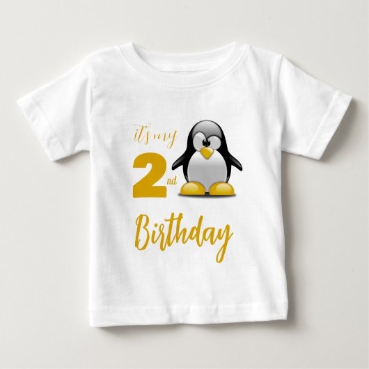 カスタムペンギン誕生日Tシャツ ベビーTシャツ (正面)