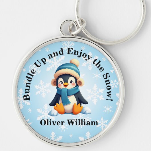 カスタムペンギン「雪を包み楽しむ込む！」 キーホルダー (正面)