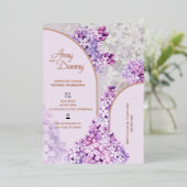 カスタムホイル水彩フローラ結婚薄紫 箔招待状 (立ち正面)