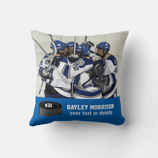 カスタムホッケーのフォトプレーヤー名、チーム名、および番号 クッション (裏面)