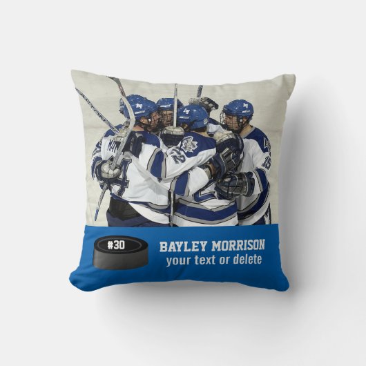 カスタムホッケーのフォトプレーヤー名、チーム名、および番号 クッション (正面)
