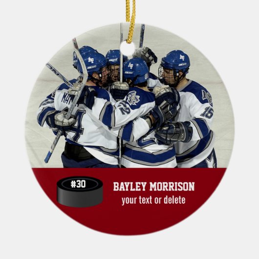 カスタムホッケーのフォトプレーヤー名、チーム名、および番号 セラミックオーナメント (正面)