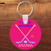 カスタムホッケーガール可愛いパステルグラデーションスティック/パック キーホルダー (正面)