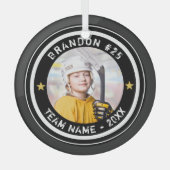 カスタムホッケー選手の番号写真あなたの色 ガラスオーナメント (正面)