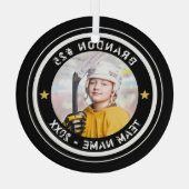 カスタムホッケー選手の番号写真あなたの色 ガラスオーナメント (裏面)