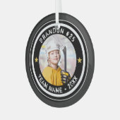 カスタムホッケー選手の番号写真あなたの色 ガラスオーナメント (正面左)