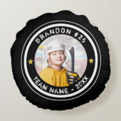 カスタムホッケー選手の番号写真あなたの色 ラウンドクッション (裏面)