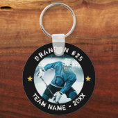 カスタムホッケー選手ナンバーチーム写真あなたの色 キーホルダー (正面)