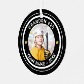 カスタムホッケー選手ナンバーチーム写真あなたの色 メタルオーナメント (正面左)