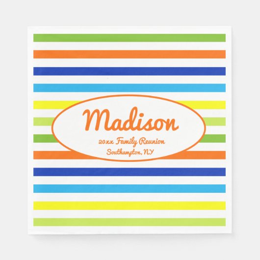 カスタムホットオレンモダンジュストライプ懇親会 スタンダードランチョンナプキン (正面)