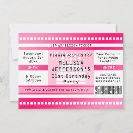 カスタムホットピンクバースデーパーティー入場料チケット 招待状