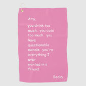 カスタムホットピンクフレンドおもしろいゴルフタオル ゴルフタオル (正面)