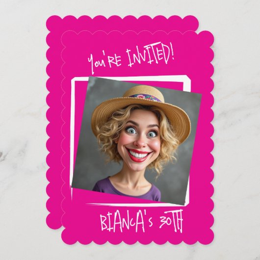 カスタムホットピンク30歳の誕生日 招待状 (正面/裏面)